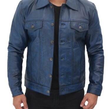 Blue Trucker Leather Jacket