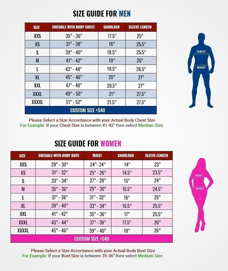 size chart for men & women