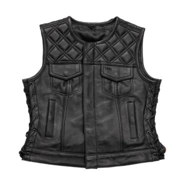 Black Leather Quilted Vest Womens