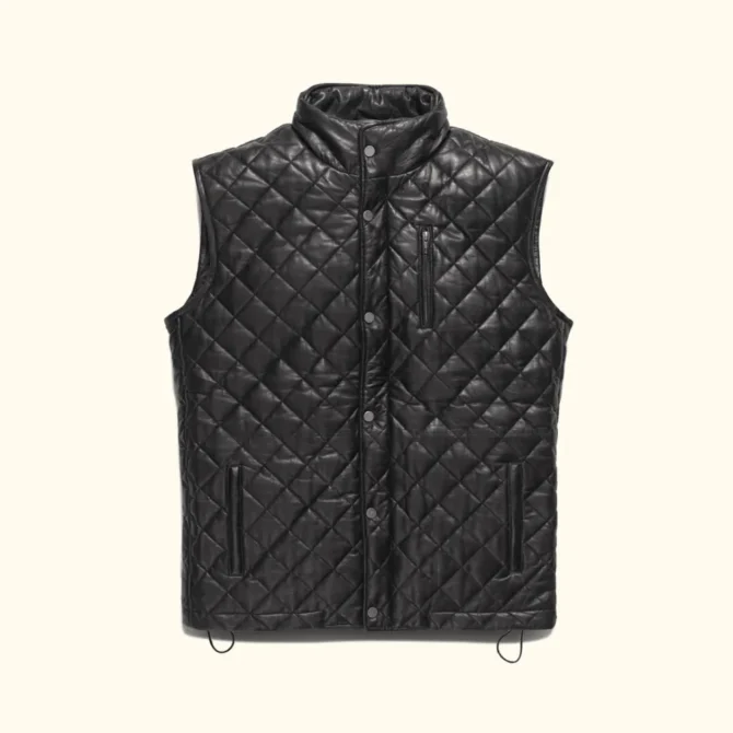 Mens Black Quilted Leather Vest