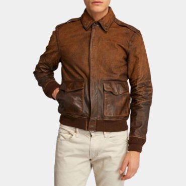 Mens Gus Distressed Brown Leather Jacket