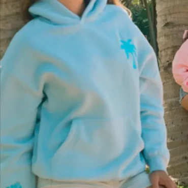 Pink Palm Puff Blue Hoodie