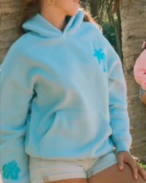 Pink Palm Puff Blue Hoodie