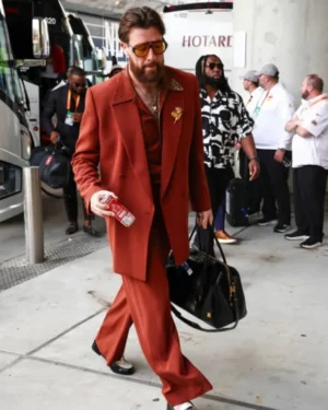 Travis Kelce Super Bowl LIX Red Suit