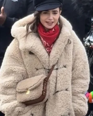 Emily In Paris S04 Lily Collins Hooded Shearling Jacket