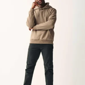 Mens Beige Cotton Pullover Hoodie