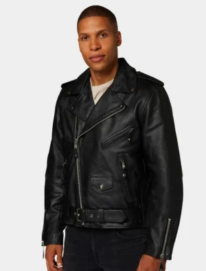 Men's Classic Black Leather Biker Jacket