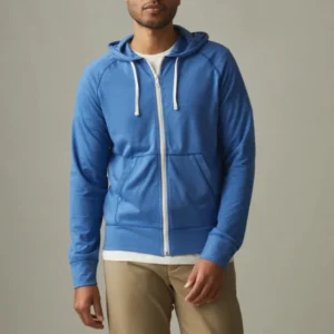 Mens Full Zip Lightweight Blue Hoodie