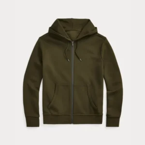 Mens Dark Green Full Zip Long Sleeved Hoodie