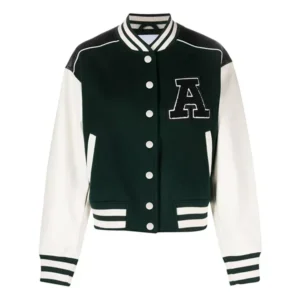 Womens Baseball Style Green And White Varsity Jacket